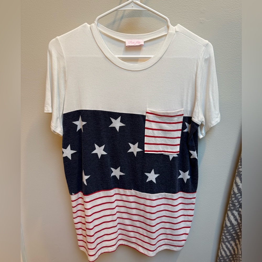 Pink Lily White and Blue Short Sleeve Tees with Patriotic Design